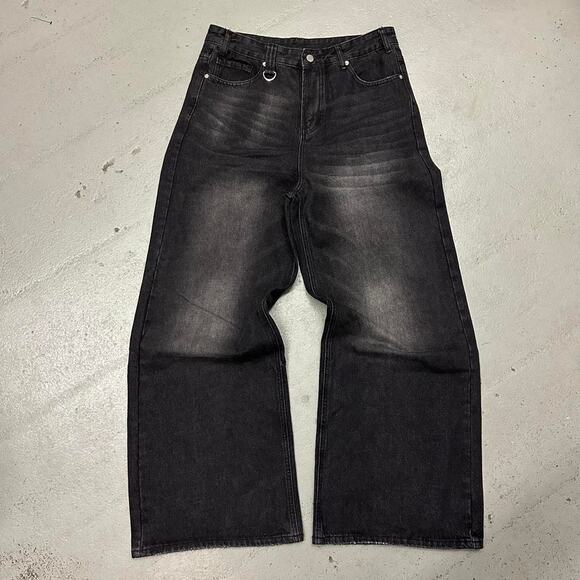 BLACK FADED WIDE LEG BAGGY DENIM 32 WAIST